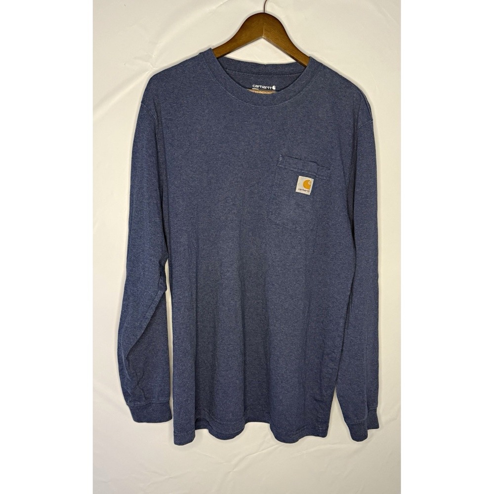 Carhartt Men's Loose Fit Blue Long Sleeve Crew Neck Pocket T-Shirt Size L